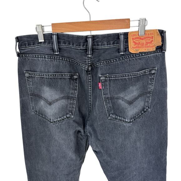 LEVI'S 501 Button Front Jeans Mens 38 Black Faded Grunge Streetwear - Picture 5 of 9